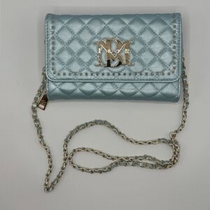 Badgley Mischka Metallic Light Blue Quilted Crossbody Bag NWT